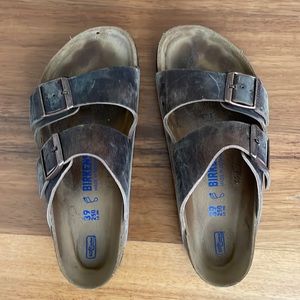 Birkenstock distressed brown leather sandals